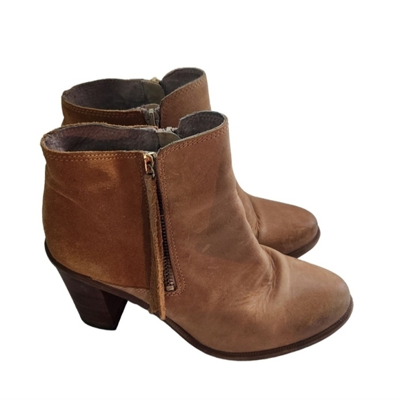 Aldo Tan Suede Leather Double Zip Closure Stack Heel Booties Size 8.5(39) - Picture 2 of 8